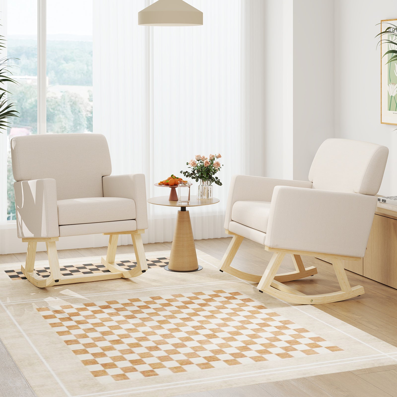 Upholstered Rocking Chair with and Solid Wood Base, Beige Accent Chairs at Gallery Canada