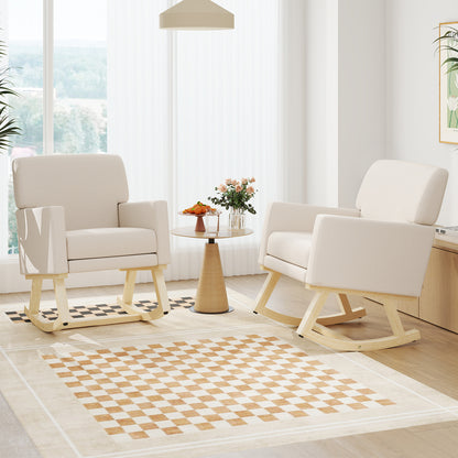 Upholstered Rocking Chair with and Solid Wood Base, Beige Accent Chairs at Gallery Canada