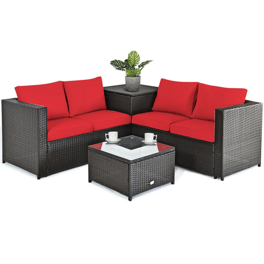 4 Piece Outdoor Patio Rattan Furniture Set, Red Outdoor Sectionals Red at Gallery Canada