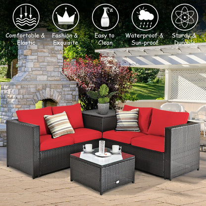 4 Pieces Outdoor Patio Rattan Furniture Set with Cushioned Loveseat and Storage Box, Red Outdoor Sectionals at Gallery Canada