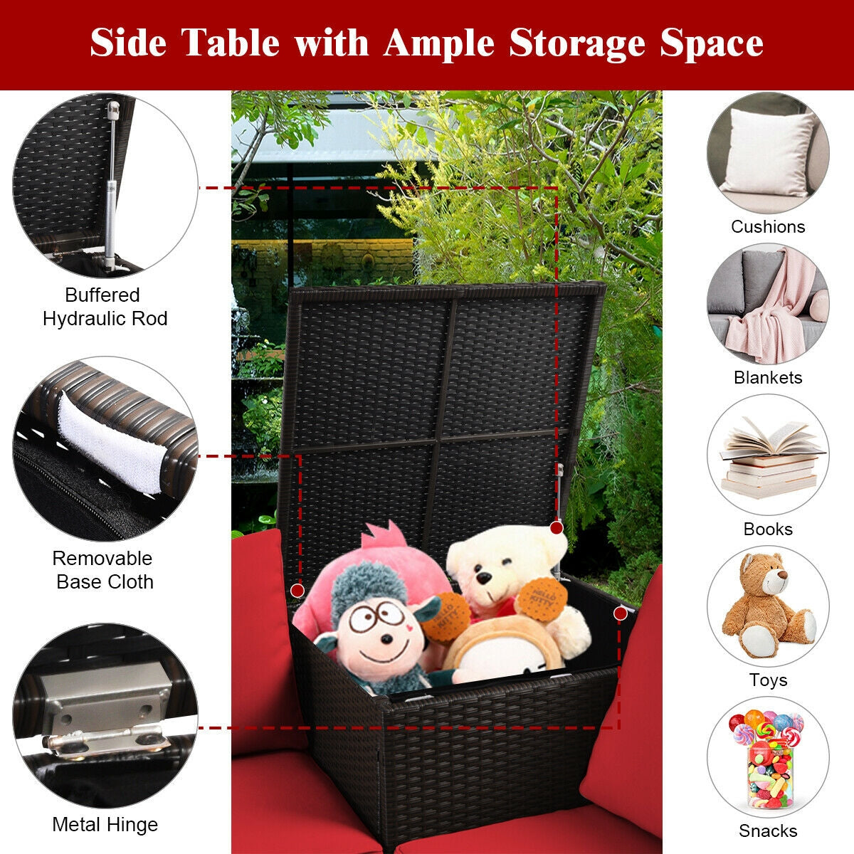 4 Pieces Outdoor Patio Rattan Furniture Set with Cushioned Loveseat and Storage Box, Red Outdoor Sectionals at Gallery Canada