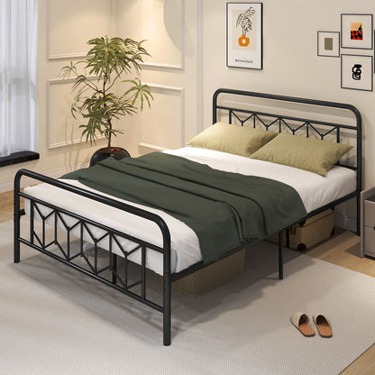 Platform Bed with High Headboard and Snap Lock Metal Slats-Queen Size, Black Simple Bed Frame at Gallery Canada