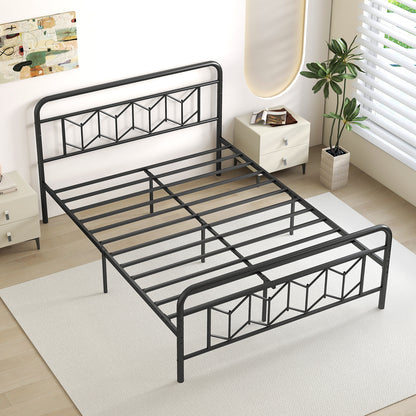 Platform Bed with High Headboard and Snap Lock Metal Slats-Queen Size, Black Simple Bed Frame at Gallery Canada