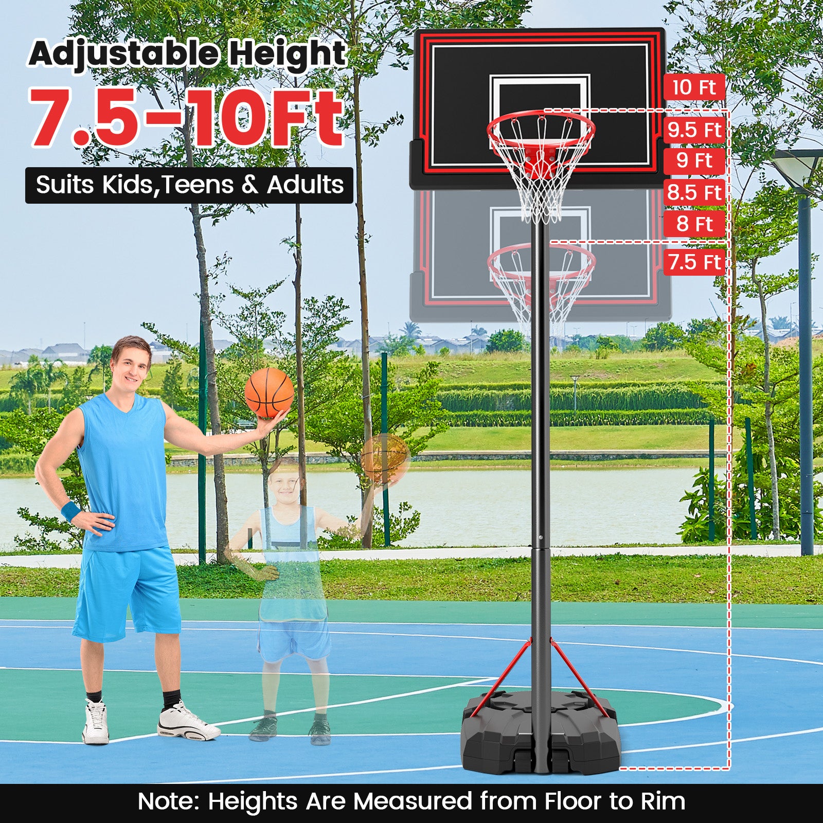 Portable Basketball Hoop with 7.5-10 FT Height Adjustable, Black Sport Equipments at Gallery Canada