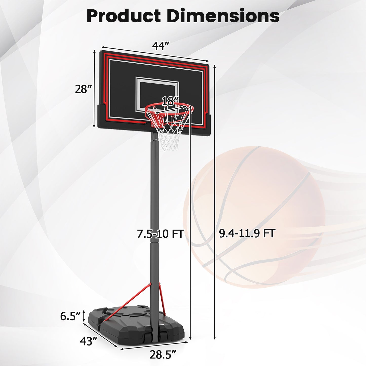 Portable Basketball Hoop with 7.5-10 FT Height Adjustable, Black Sport Equipments at Gallery Canada