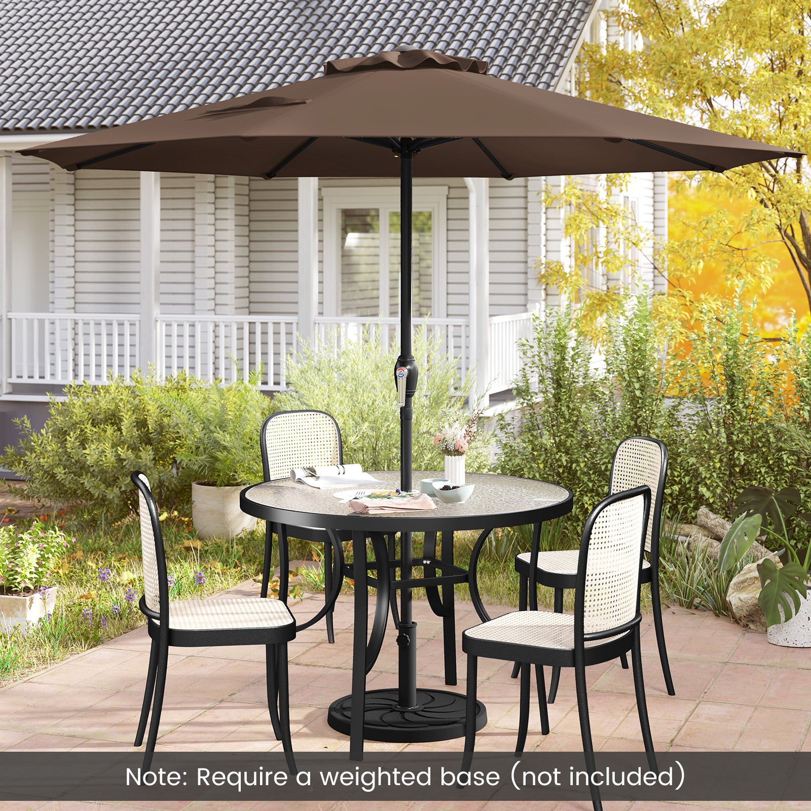 Outdoor Heavy Duty Market Umbrella with Crank Handle and 8 Sturdy Ribs, Brown Outdoor Umbrellas at Gallery Canada