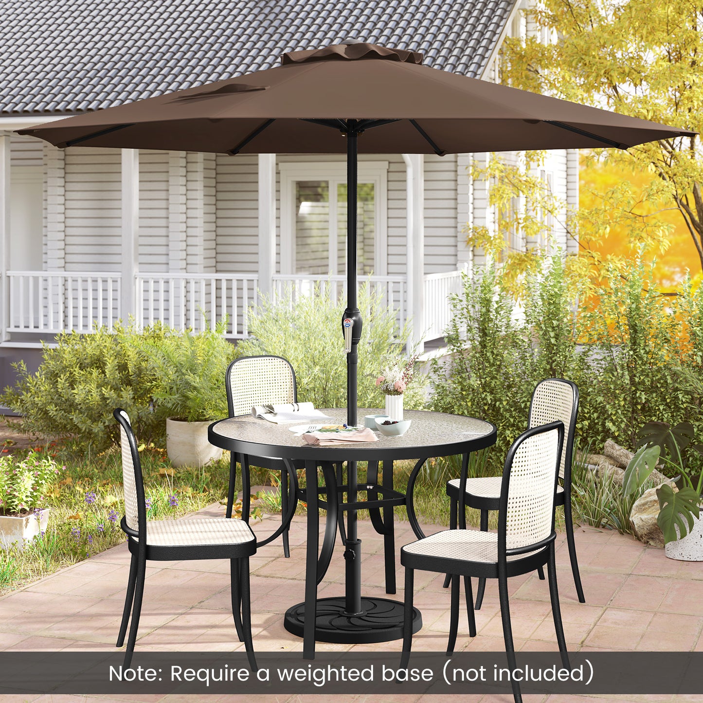 Outdoor Heavy Duty Market Umbrella with Crank Handle and 8 Sturdy Ribs, Brown Outdoor Umbrellas at Gallery Canada