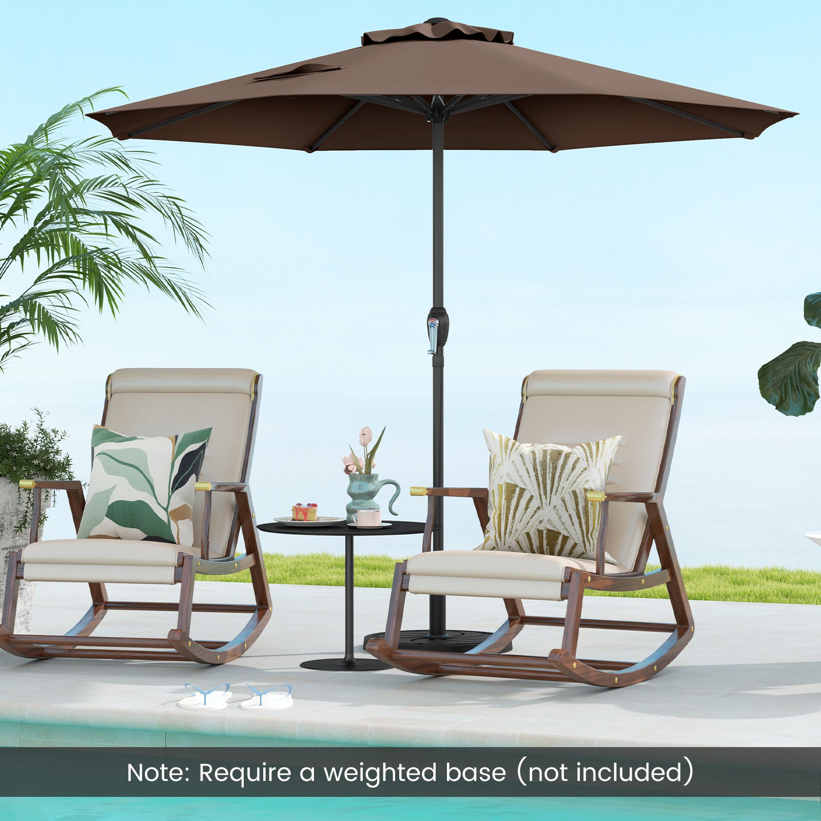 Outdoor Heavy Duty Market Umbrella with Crank Handle and 8 Sturdy Ribs, Brown Outdoor Umbrellas at Gallery Canada