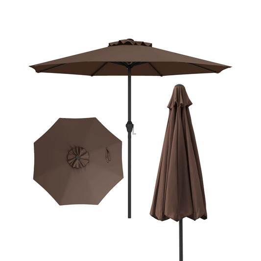 Outdoor Heavy Duty Market Umbrella with Crank Handle and 8 Sturdy Ribs, Brown Outdoor Umbrellas Brown at Gallery Canada