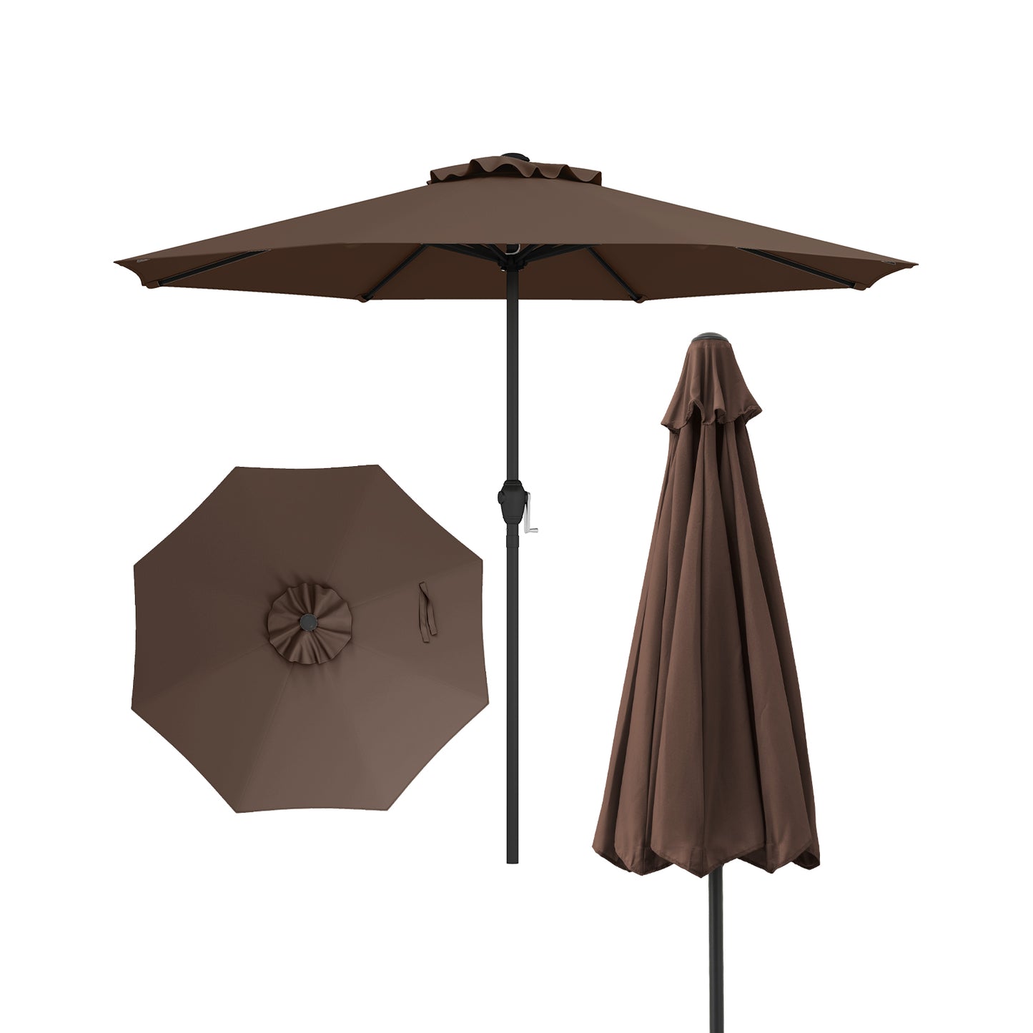 Outdoor Heavy Duty Market Umbrella with Crank Handle and 8 Sturdy Ribs, Brown Outdoor Umbrellas at Gallery Canada