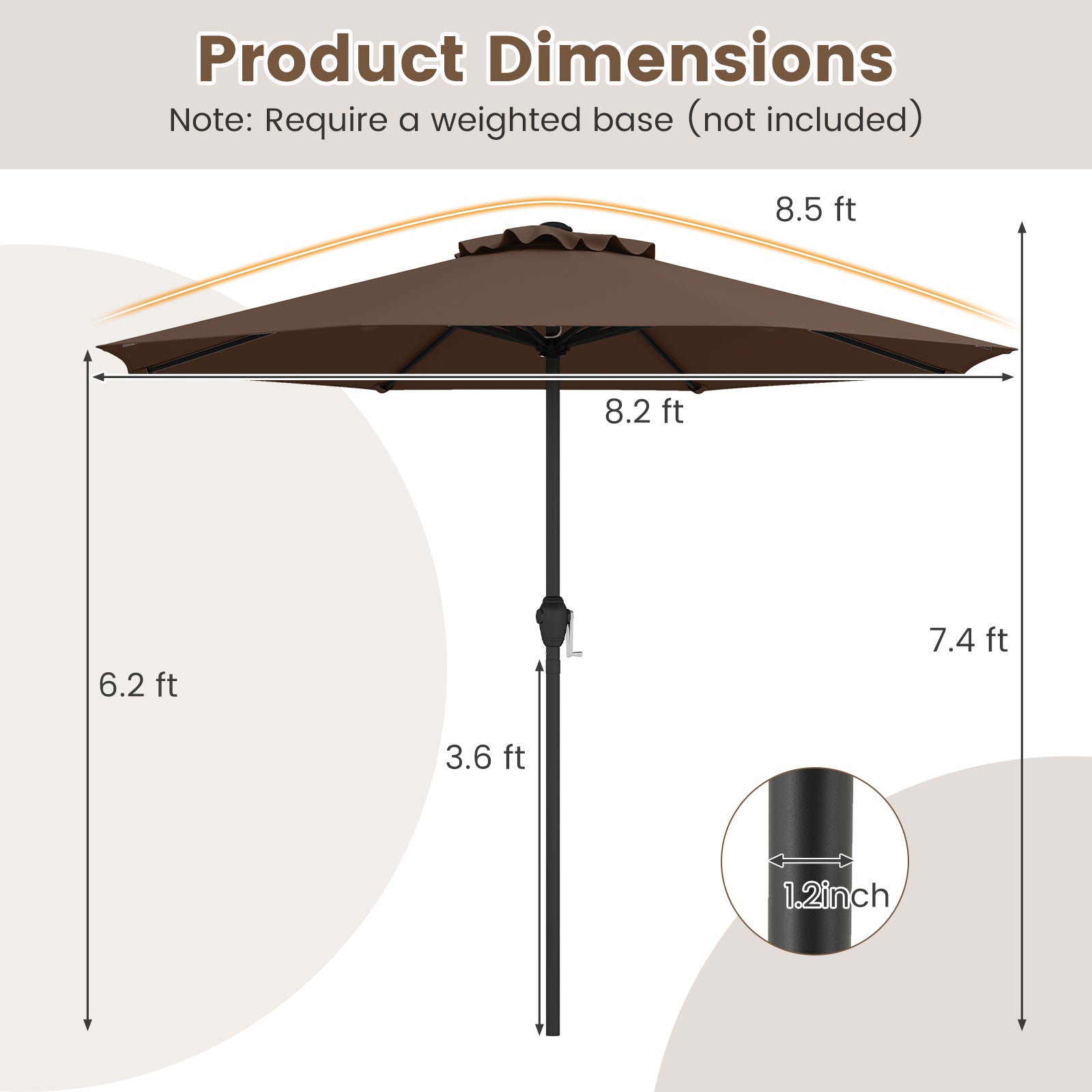 Outdoor Heavy Duty Market Umbrella with Crank Handle and 8 Sturdy Ribs, Brown Outdoor Umbrellas at Gallery Canada