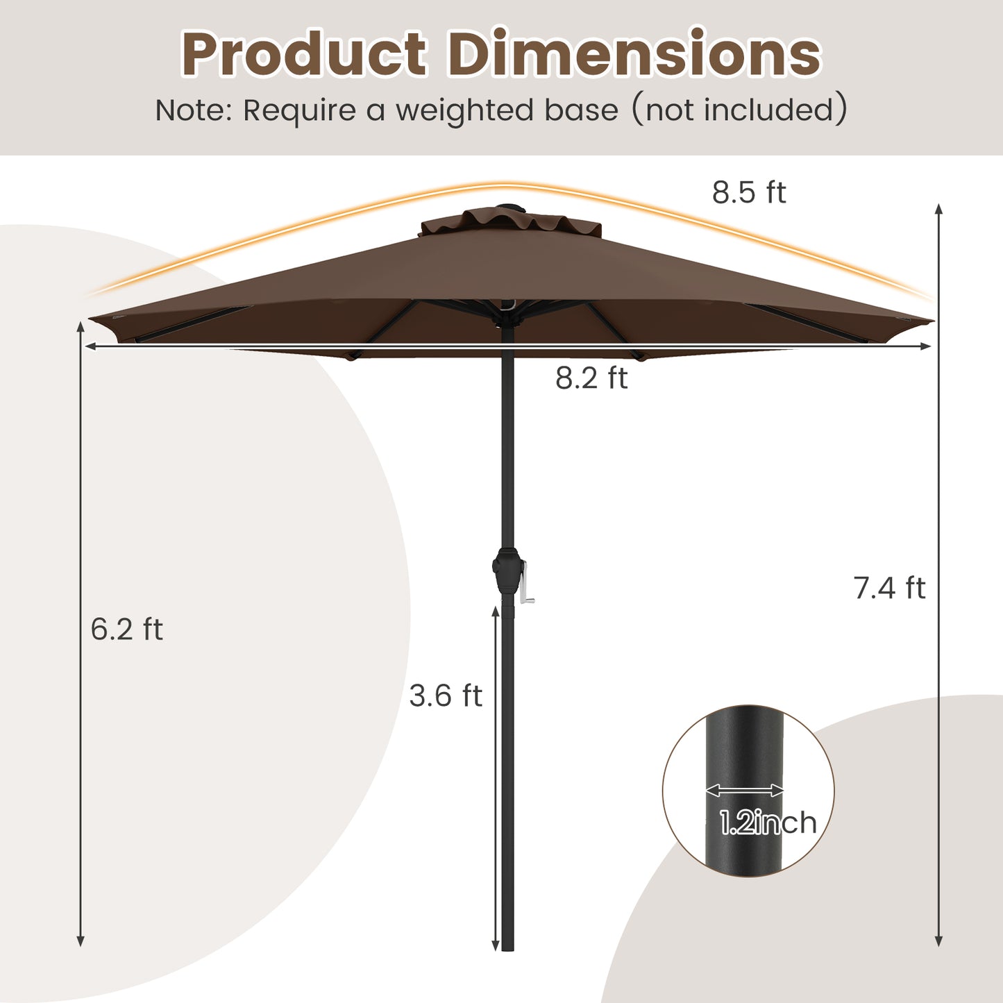 Outdoor Heavy Duty Market Umbrella with Crank Handle and 8 Sturdy Ribs, Brown Outdoor Umbrellas at Gallery Canada