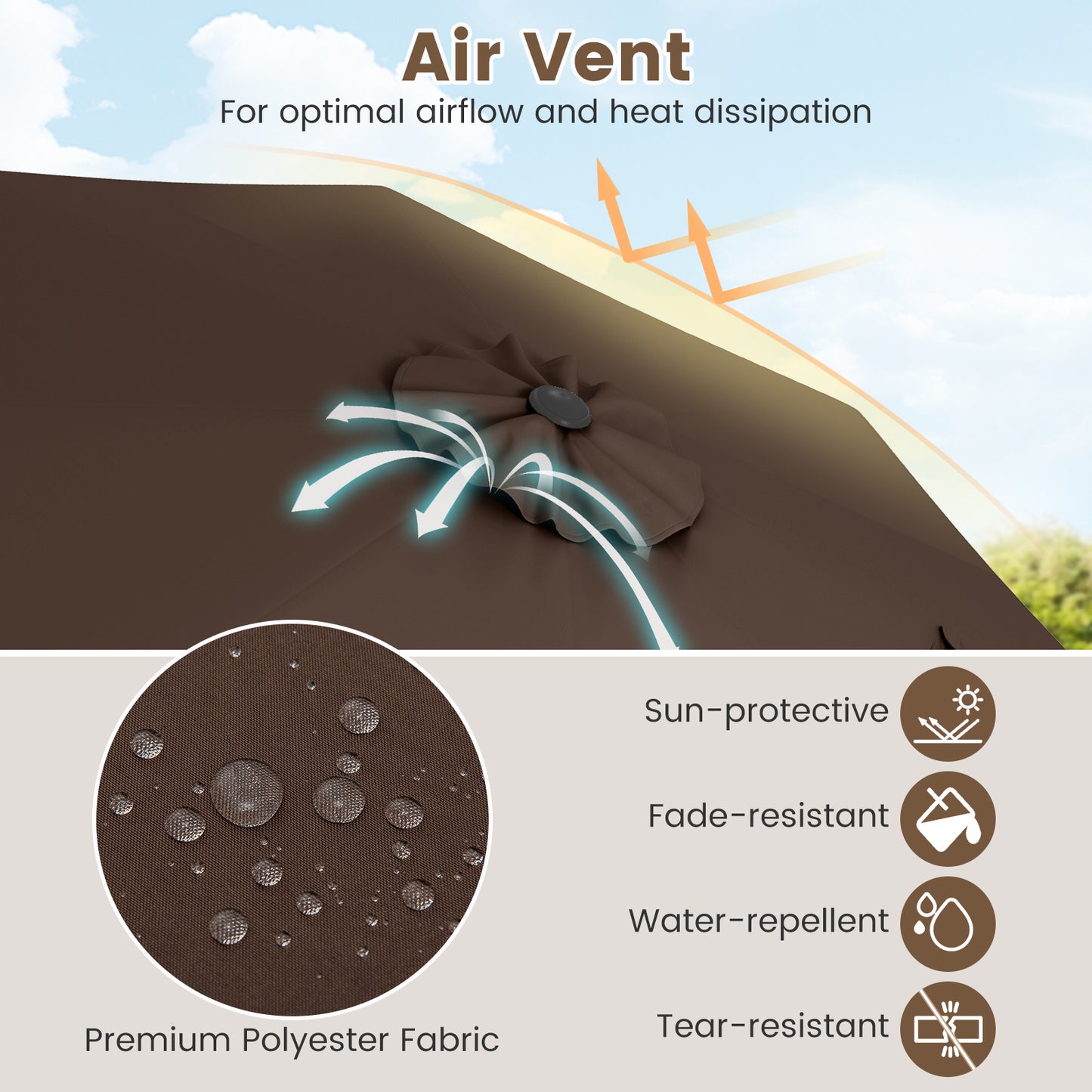 Outdoor Heavy Duty Market Umbrella with Crank Handle and 8 Sturdy Ribs, Brown Outdoor Umbrellas at Gallery Canada