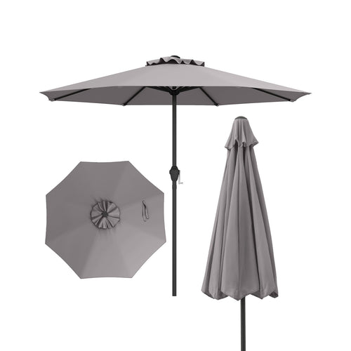 Outdoor Heavy Duty Market Umbrella with Crank Handle and 8 Sturdy Ribs, Gray