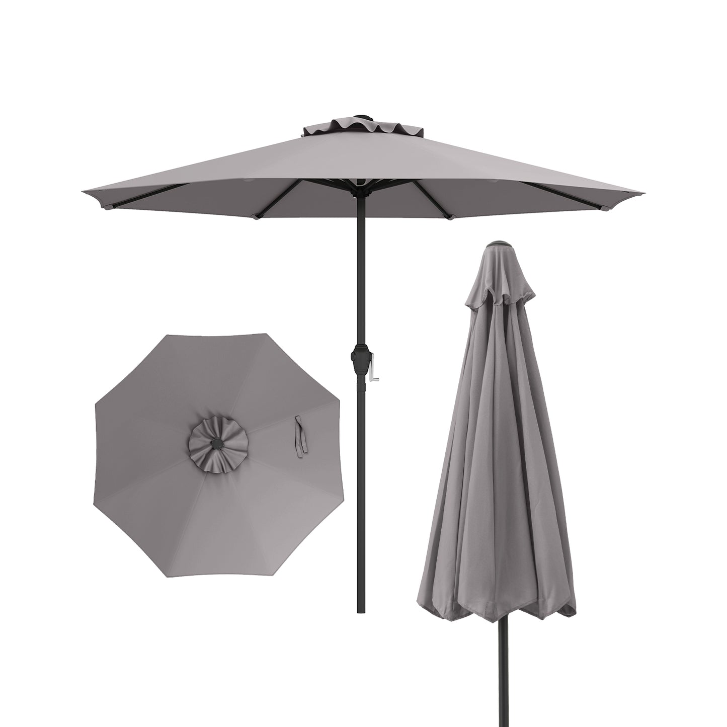 Heavy Duty Market Umbrella, Crank Handle, 8 Ribs, Gray Outdoor Umbrellas at Gallery Canada
