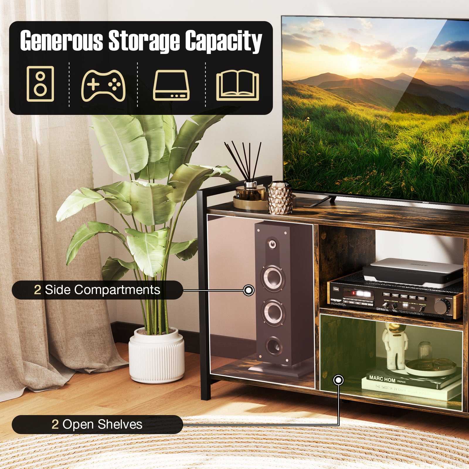 TV Stand for 55 Inch TVs Industrial Entertainment Center, Rustic Brown Entertainment Centers & TV Stands at Gallery Canada