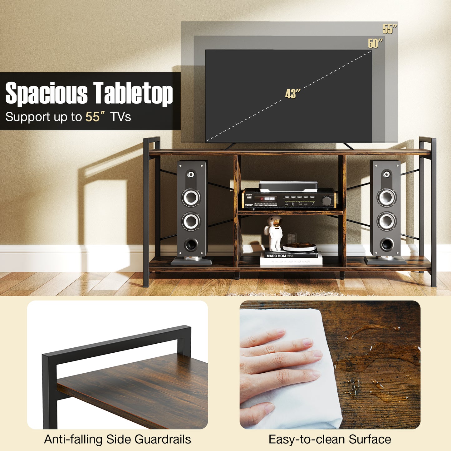 TV Stand for 55 Inch TVs Industrial Entertainment Center, Rustic Brown Entertainment Centers & TV Stands at Gallery Canada