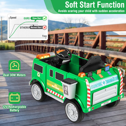 12V Electric Vehicle, Remote Control, Trash Bin, Green Powered Ride On Toys at Gallery Canada