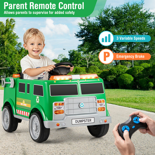 12V Electric Vehicle, Remote Control, Trash Bin, Green
