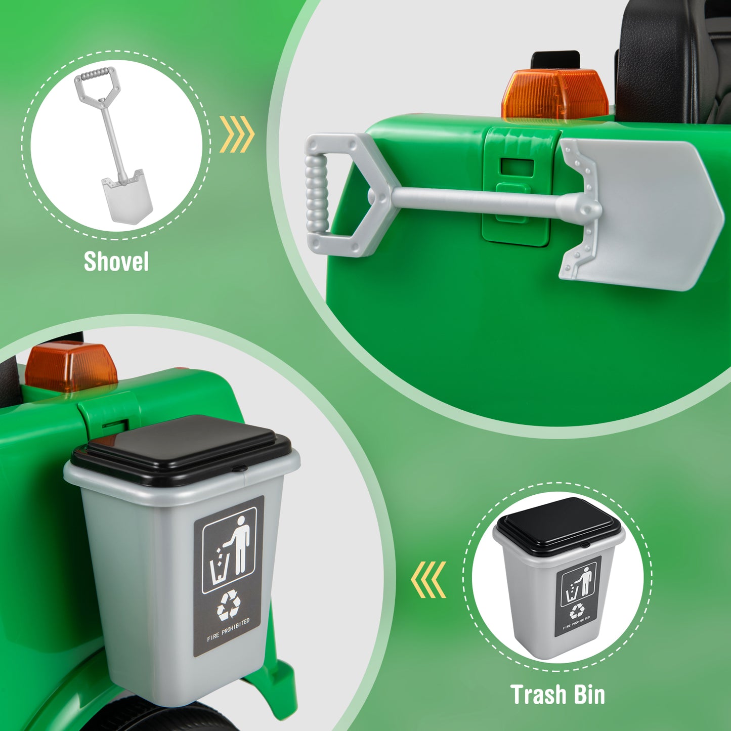 12V Electric Vehicle, Remote Control, Trash Bin, Green Powered Ride On Toys at Gallery Canada