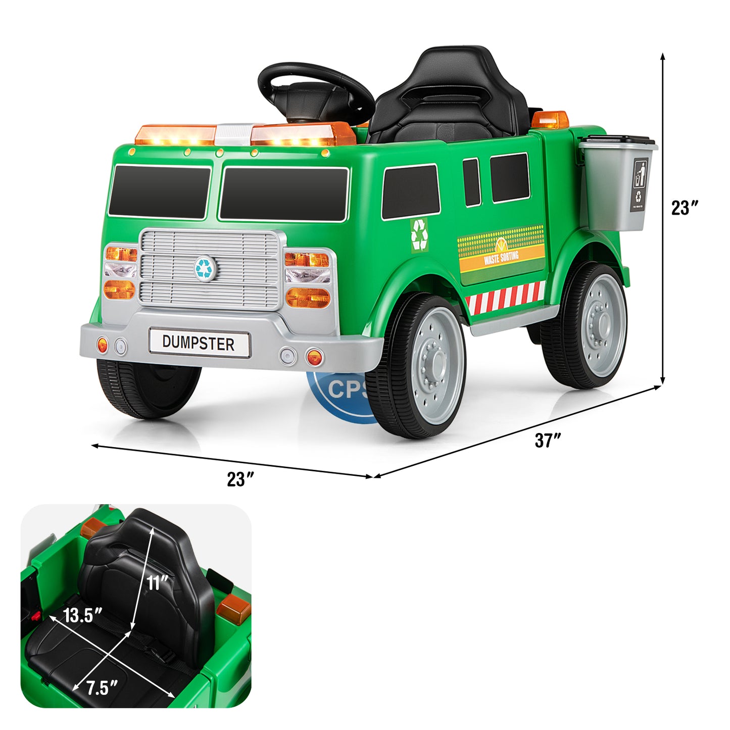 12V Electric Vehicle, Remote Control, Trash Bin, Green Powered Ride On Toys at Gallery Canada
