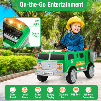 12V Electric Vehicle, Remote Control, Trash Bin, Green Powered Ride On Toys at Gallery Canada