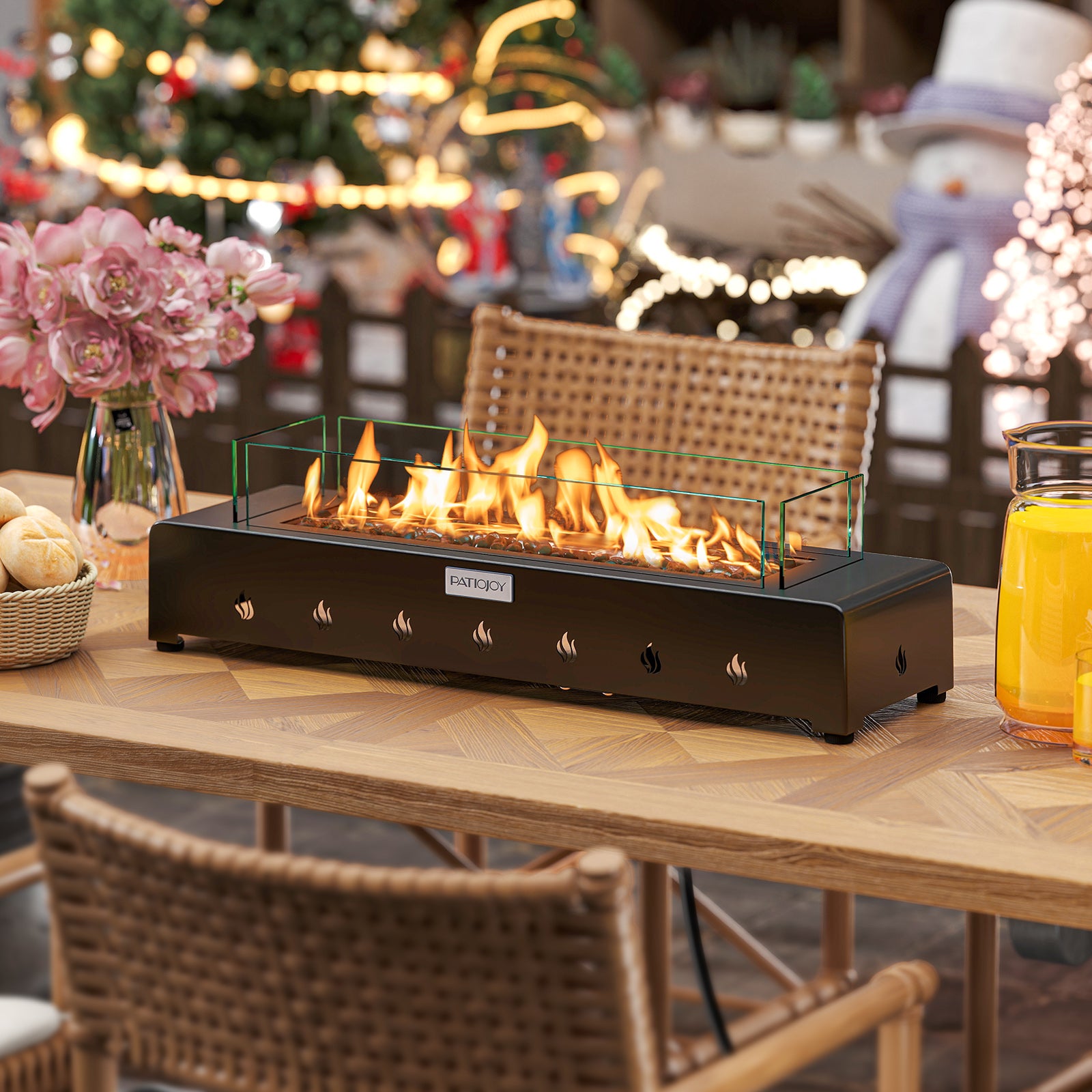 Portable Mini Fireplace with Wind Guard and Stainless Steel Burner Fire Pit Tables at Gallery Canada