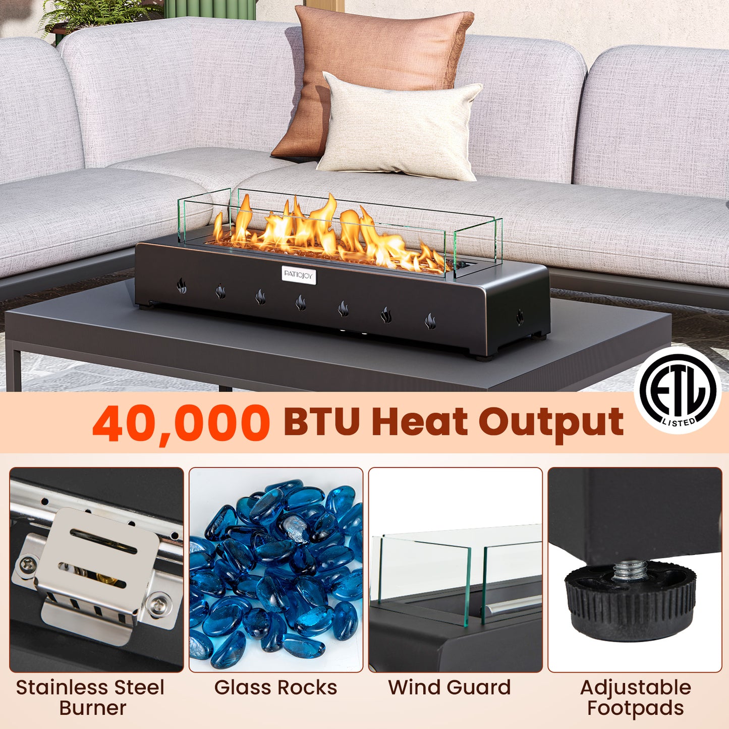 Portable Mini Fireplace with Wind Guard and Stainless Steel Burner Fire Pit Tables at Gallery Canada