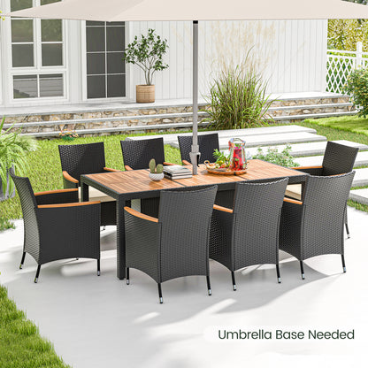 9 Pieces Outdoor Dining Set with Acacia Wood Tabletop, Beige Patio Dining Sets at Gallery Canada