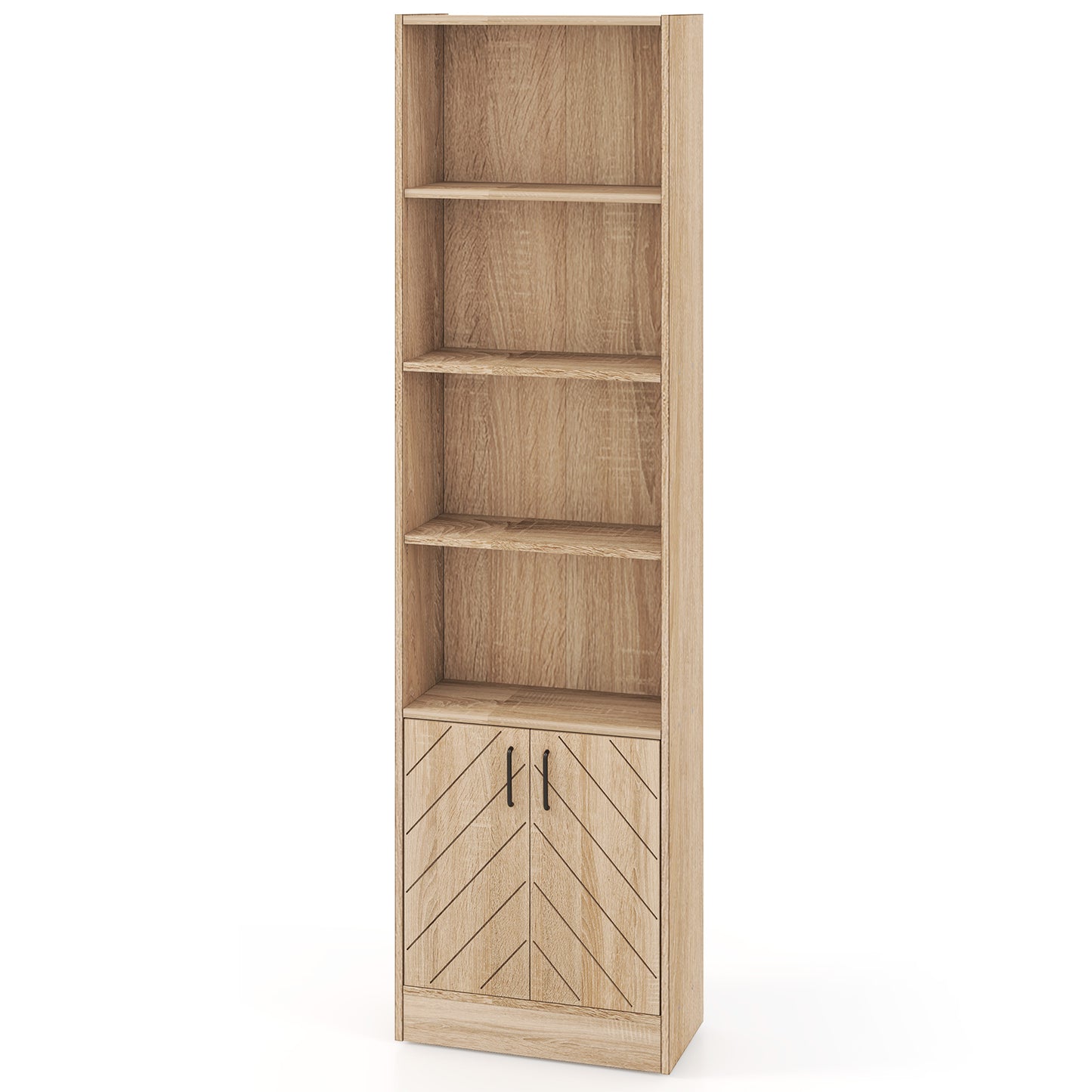 71 Inch 6-Tier Tall Bookshelf with Double Doors 4 Open Cubes, Oak Bookcases at Gallery Canada