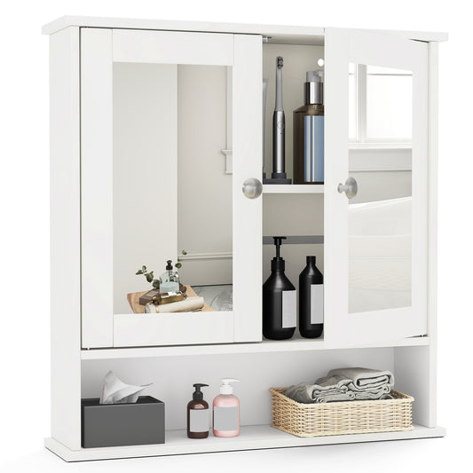 Bathroom Wall Cabinet with Double Mirror Doors, White