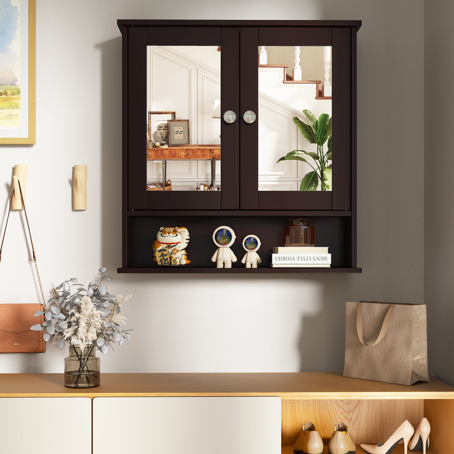 Bathroom Wall Mount Mirror Cabinet Organizer, Brown Wall Cabinets at Gallery Canada