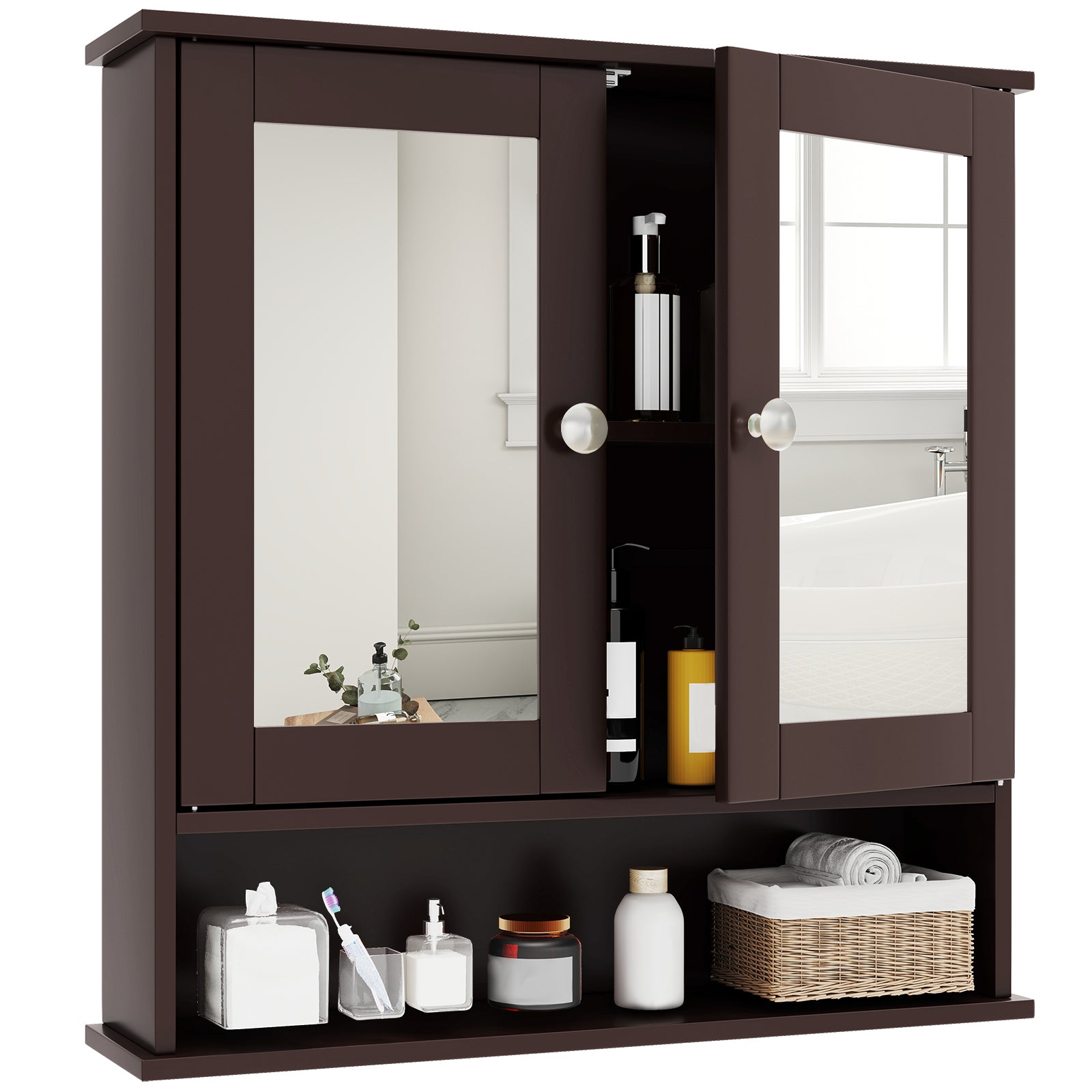 Bathroom Wall Mount Mirror Cabinet Organizer, Brown Wall Cabinets at Gallery Canada