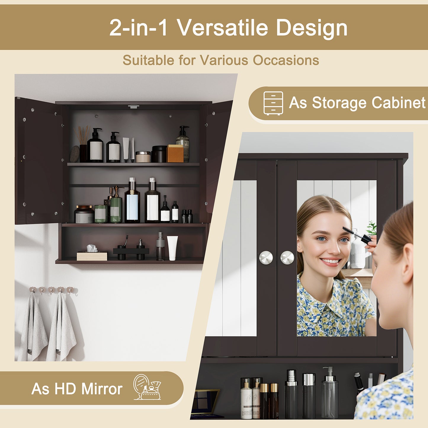 Bathroom Wall Mount Mirror Cabinet Organizer, Brown Wall Cabinets at Gallery Canada