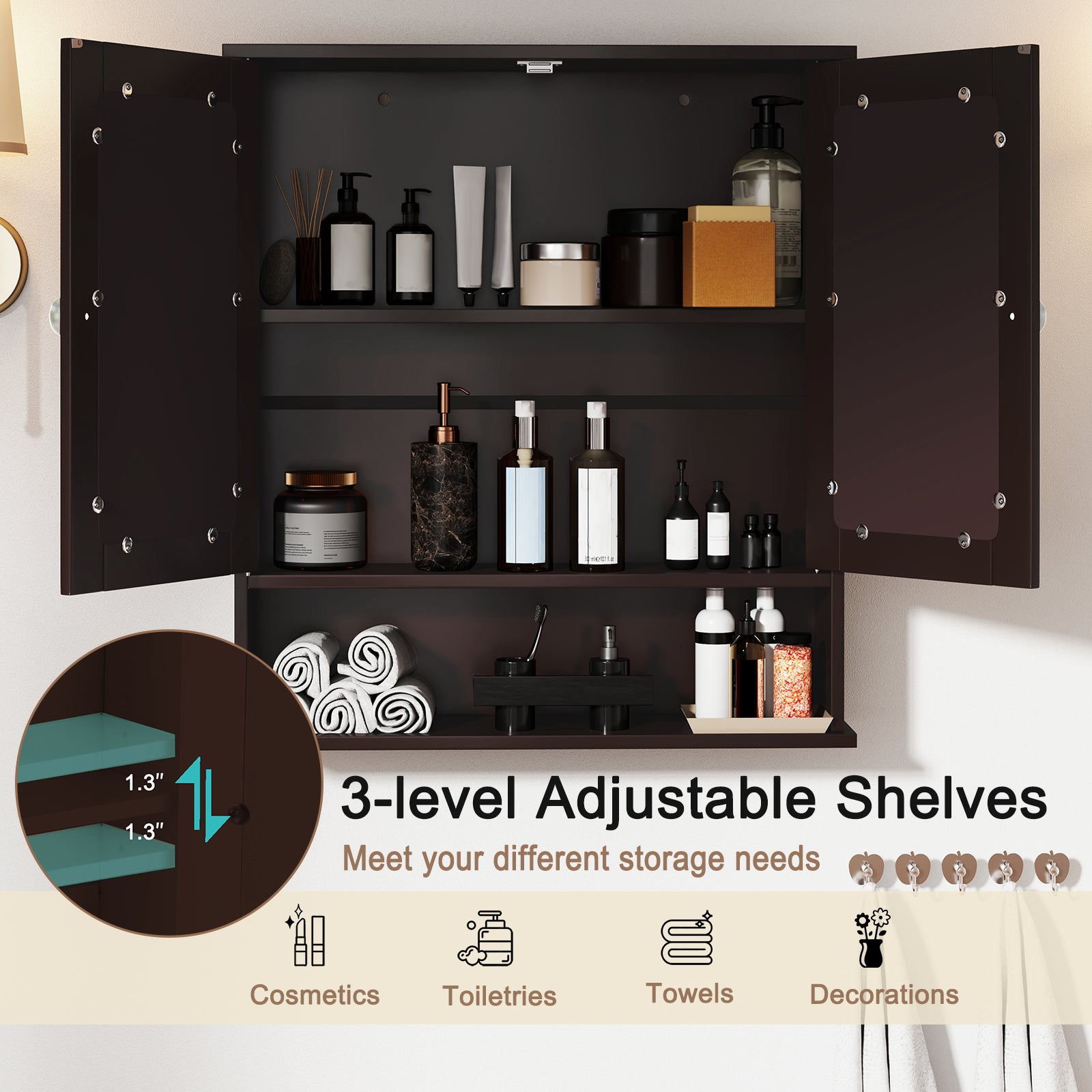 Bathroom Wall Mount Mirror Cabinet Organizer, Brown Wall Cabinets at Gallery Canada