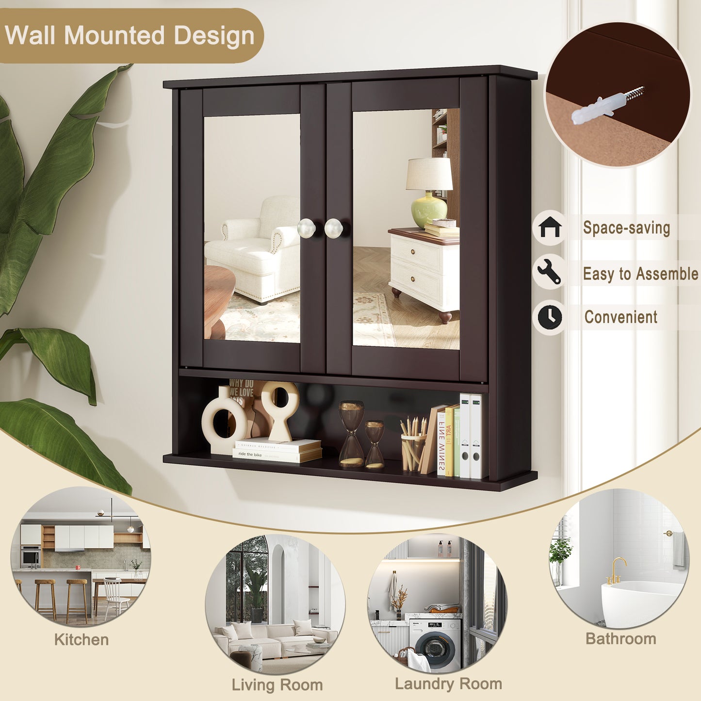Bathroom Wall Mount Mirror Cabinet Organizer, Brown Wall Cabinets at Gallery Canada