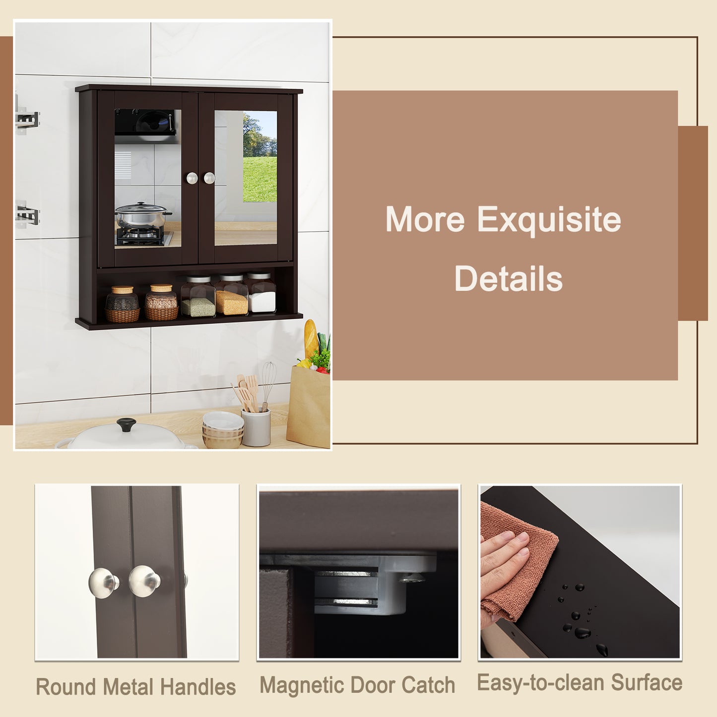 Bathroom Wall Mount Mirror Cabinet Organizer, Brown Wall Cabinets at Gallery Canada