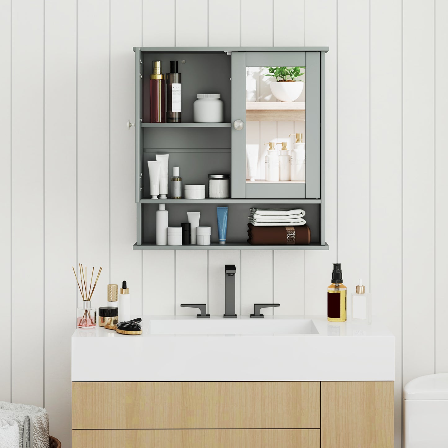 Bathroom Wall Mount Mirror Cabinet Organizer, Gray Wall Cabinets at Gallery Canada