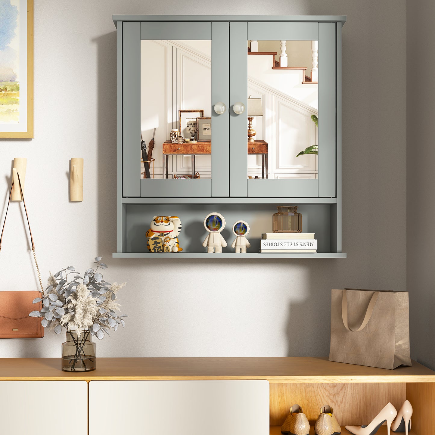Bathroom Wall Mount Mirror Cabinet Organizer, Gray Wall Cabinets at Gallery Canada