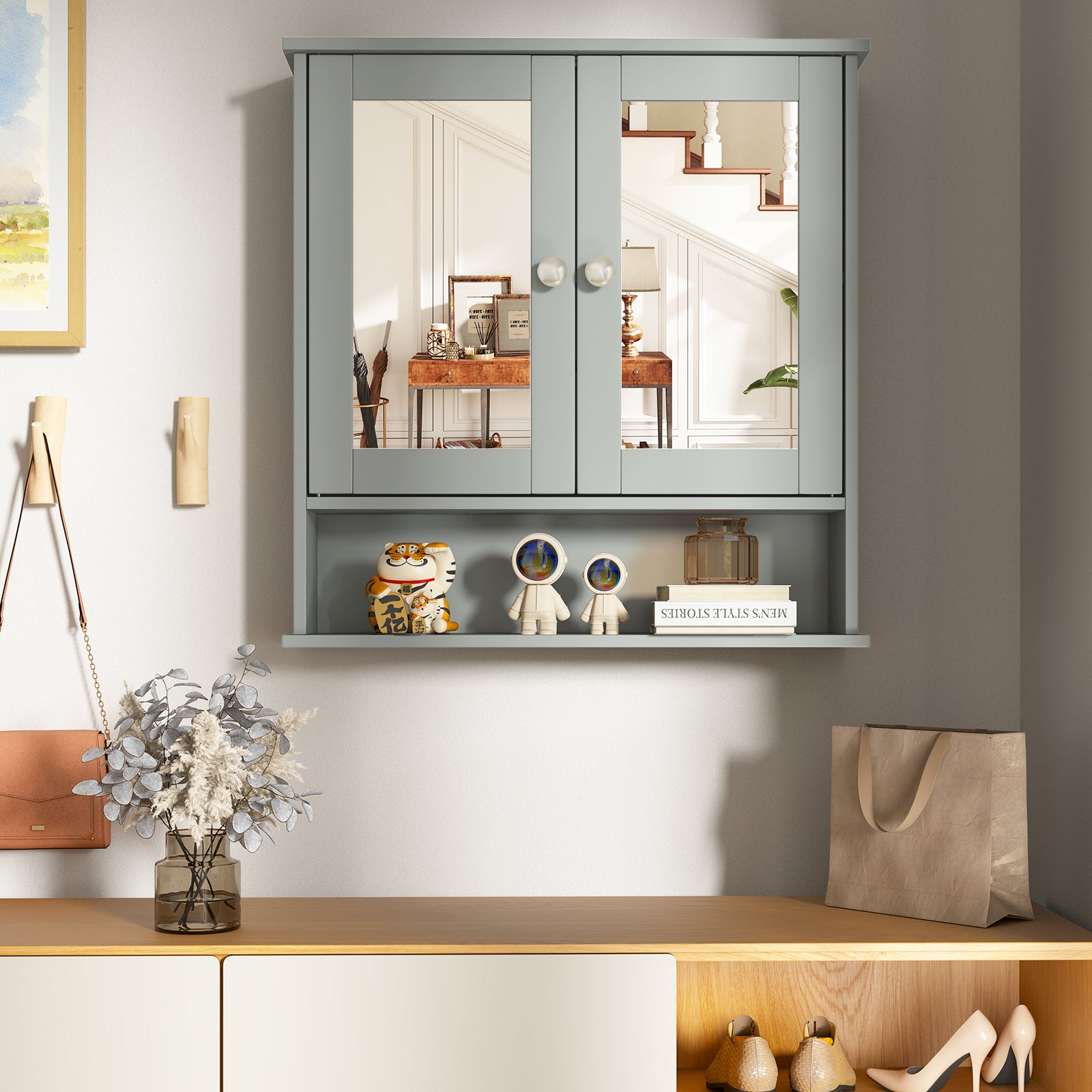 Bathroom Wall Mount Mirror Cabinet Organizer, Gray Wall Cabinets at Gallery Canada