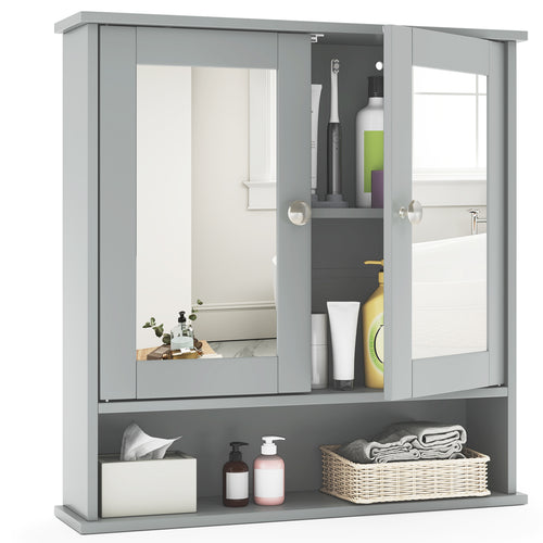 Bathroom Wall Mount Mirror Cabinet Organizer, Gray