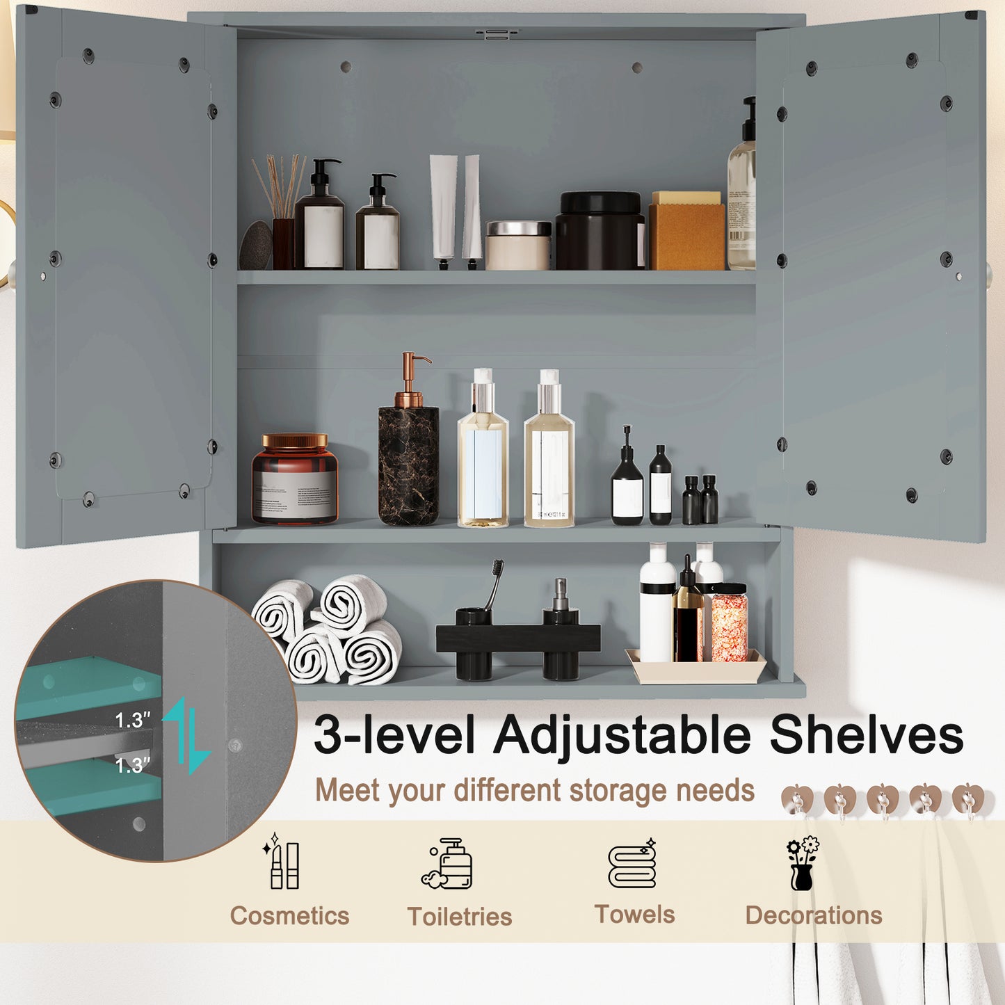 Bathroom Wall Mount Mirror Cabinet Organizer, Gray Wall Cabinets at Gallery Canada