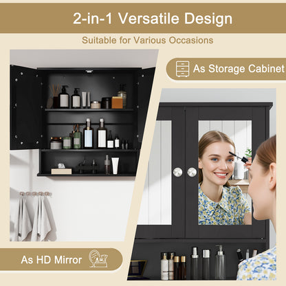 Double Door Wall-Mounted Bathroom Mirror Cabinet with Storage Shelf, Black Wall Cabinets at Gallery Canada