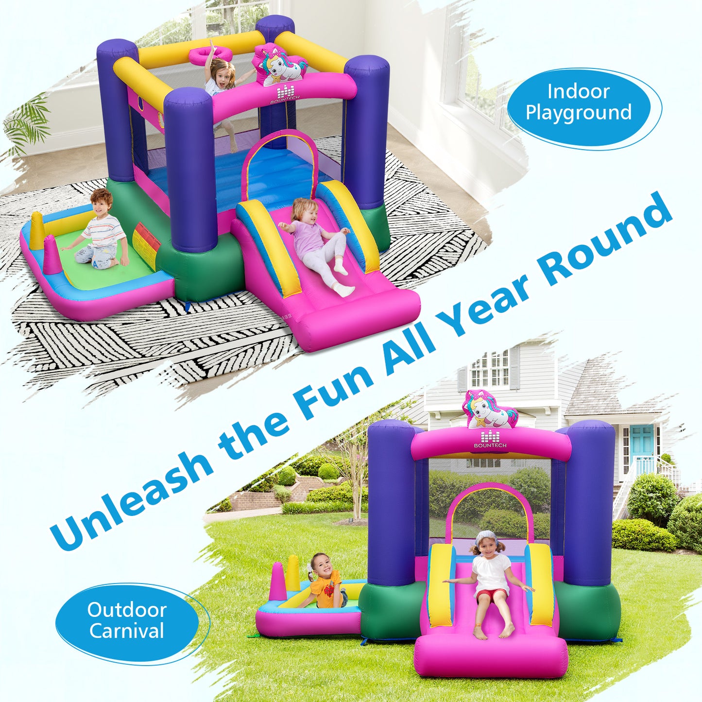 Inflatable Bounce House with Slide Splash Pool and Ring Tossing Games without Blower Bounce House at Gallery Canada
