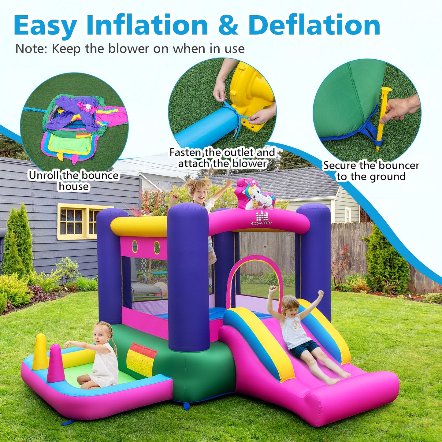 Inflatable Bounce House with Slide Splash Pool and Ring Tossing Games without Blower Bounce House at Gallery Canada