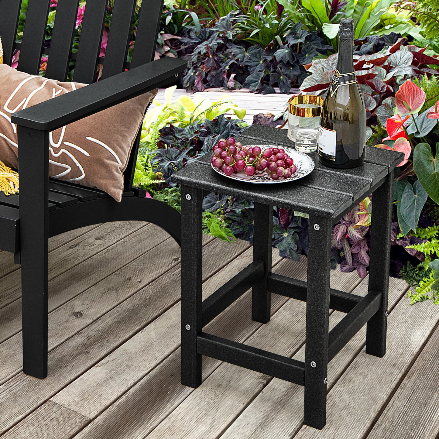 Set of 2 14 Inch Square Weather-Resistant Adirondack Side Table, Black Patio Coffee Tables at Gallery Canada