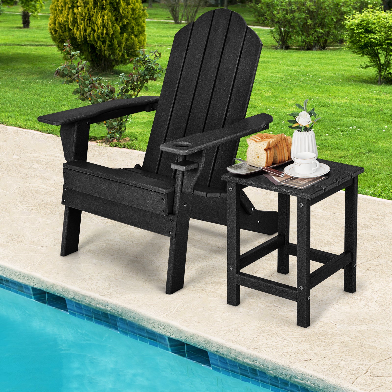 Set of 2 14 Inch Square Weather-Resistant Adirondack Side Table, Black Patio Coffee Tables at Gallery Canada