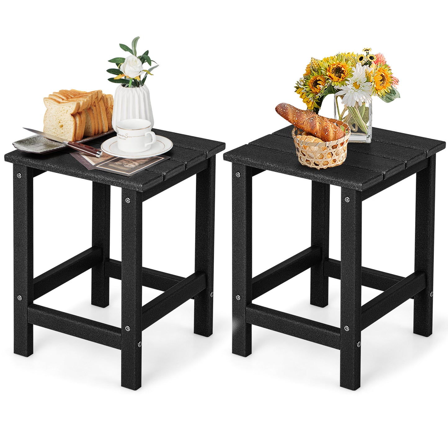 Set of 2 14 Inch Square Weather-Resistant Adirondack Side Table, Black Patio Coffee Tables Black at Gallery Canada