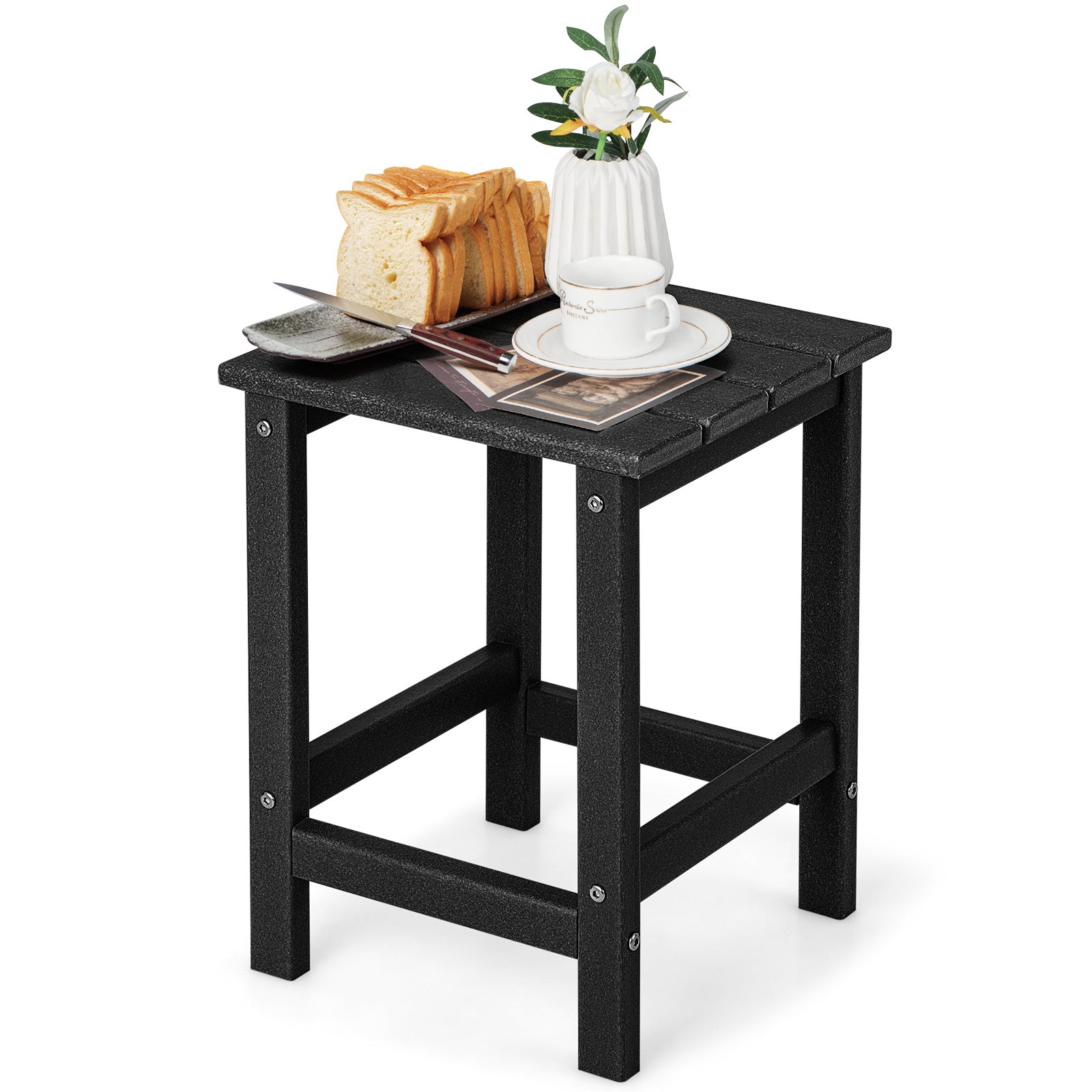 Set of 2 14 Inch Square Weather-Resistant Adirondack Side Table, Black Patio Coffee Tables at Gallery Canada