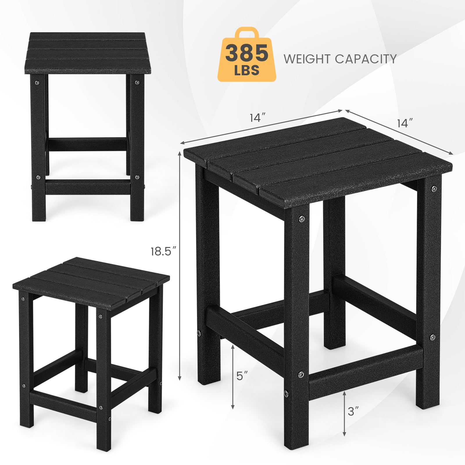 Set of 2 14 Inch Square Weather-Resistant Adirondack Side Table, Black Patio Coffee Tables at Gallery Canada
